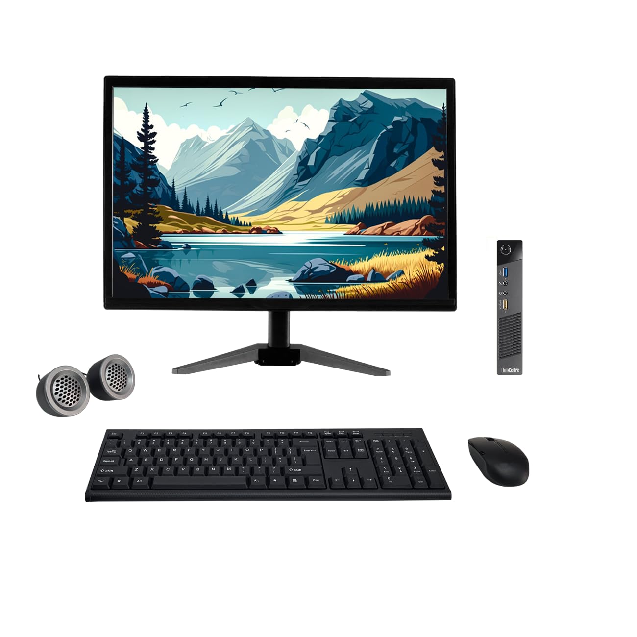 Lenovo ThinkCentre M93p Mini PC All-in-One Desktop Computer Set | Intel i5-4th Gen | 22" HD Monitor | Win 10 Pro | Refurbished